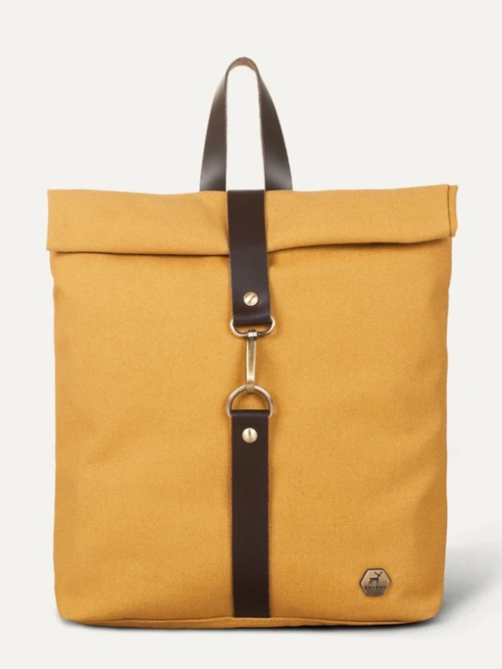 Canvas Roll-Top Backpack - Mustard Yellow with Brown Trim by Burban